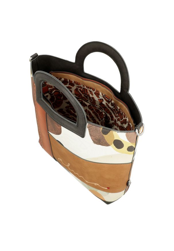 Pomarańczowa Shopperka Anekke Elegancka Torebka Damska. Kolor: pomarańczowy. Wzór: napisy, aplikacja. Dodatki: z breloczkiem. Materiał: z tłoczeniem. Styl: elegancki. Rodzaj torebki: na ramię