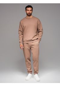 Ombre Clothing - Klasyczne spodnie dresowe unisex ze ściągaczami – brązowe V16 OU-PSBC-0100 - XL/XXL. Kolor: brązowy. Materiał: dresówka. Wzór: aplikacja. Styl: klasyczny #7
