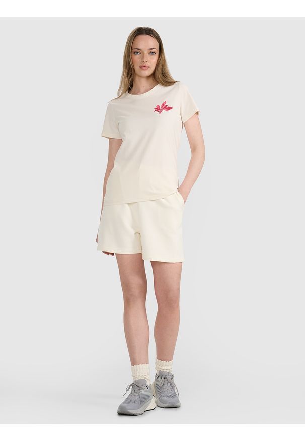 4f - 4F T-shirt regular z nadrukiem damski - biały XL. Okazja: na co dzień. Kolor: biały. Materiał: dzianina, tkanina, materiał, bawełna, jersey. Wzór: nadruk. Styl: casual, elegancki, sportowy, klasyczny