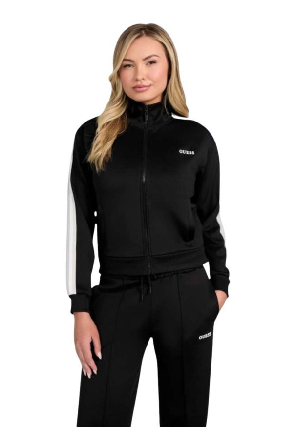 Guess - GUESS Czarna damska bluza z lampasami Yarrow, Rozmiar M. Kolor: czarny