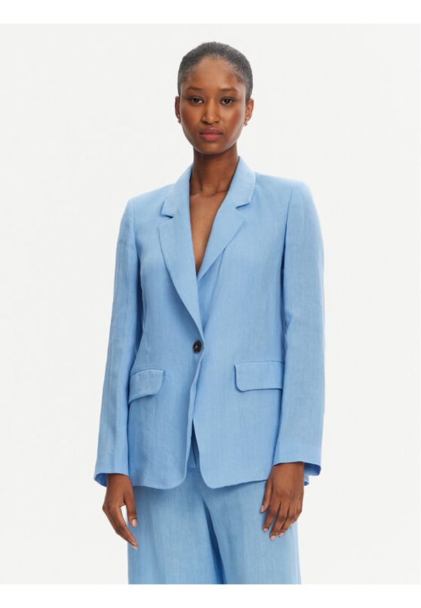 Marella Marynarka Orata 2515041082 Błękitny Regular Fit. Kolor: niebieski. Materiał: len
