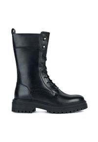 Geox botki skórzane D IRIDEA E damskie kolor czarny na płaskim obcasie D36HRE 00043 C9999. Nosek buta: okrągły. Zapięcie: sznurówki. Kolor: czarny. Materiał: skóra. Szerokość cholewki: normalna. Obcas: na obcasie. Wysokość obcasa: niski #1