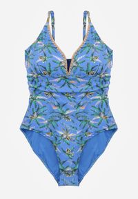 Born2be - Niebieski Strój Kąpielowy w Liściasty Wzór Corravia. Kolekcja: plus size. Kolor: niebieski #6