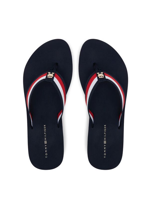 TOMMY HILFIGER - Tommy Hilfiger Japonki Th Corp Mid Wedge Beach Sandal FW0FW08517 Granatowy. Kolor: niebieski. Materiał: materiał