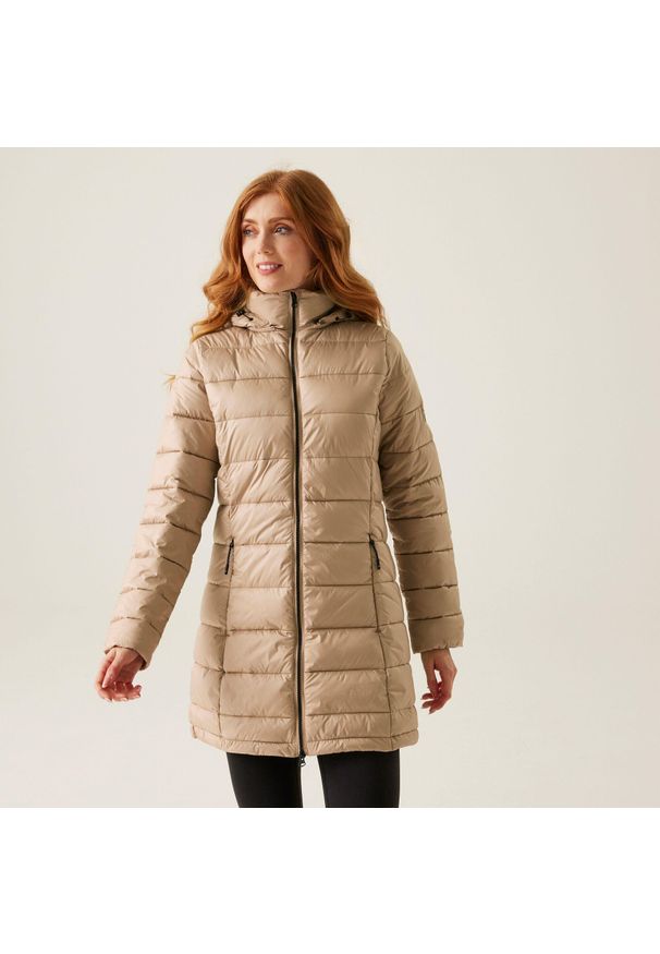 Regatta - Damska wodoodporna kurtka turystyczna Starler z przegrodami. Kolor: beżowy. Materiał: poliester. Sport: turystyka piesza