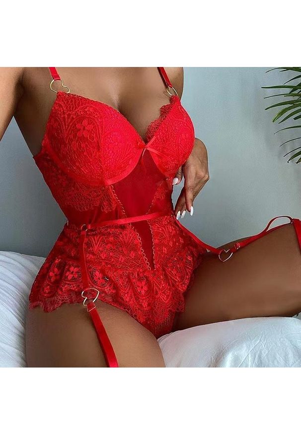 Intica - Body koronkowe na romantyczne wieczory Cesidia. Kolor: czerwony. Materiał: koronka. Wzór: koronka