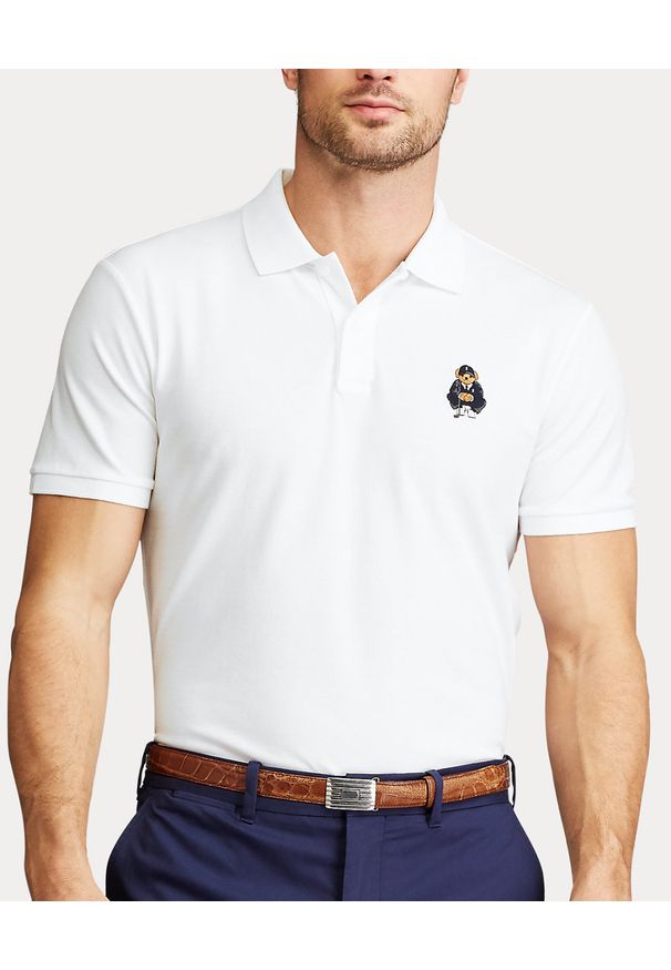 Ralph Lauren - RALPH LAUREN - Biała koszulka polo z misiem. Typ kołnierza: polo. Kolor: biały. Materiał: jeans, bawełna, dresówka. Wzór: haft. Styl: klasyczny