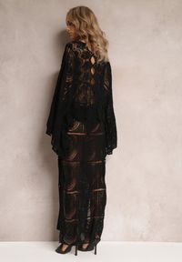 Renee - Czarna Szydełkowa Sukienka Maxi z Wycięciami i Wiązaniem Upenna. Kolor: czarny. Materiał: bawełna, tkanina. Wzór: aplikacja. Styl: elegancki. Długość: maxi #5