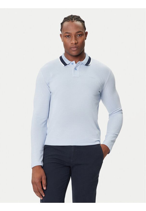 BOSS Polo Peoxfordlong_1 50544845 Błękitny Regular Fit. Typ kołnierza: polo. Kolor: niebieski. Materiał: bawełna