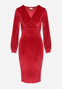 Born2be - Czerwona Dopasowana Sukienka Welurowa z Kopertowym Dekoltem Wilara. Kolor: czerwony. Materiał: welur. Długość rękawa: długi rękaw. Typ sukienki: kopertowe. Styl: klasyczny #5