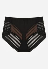Renee - Czarno-Beżowe Siateczkowe Majtki Figi High Waist z Koronkowymi Zdobieniami Heylih. Stan: podwyższony. Kolor: czarny. Materiał: koronka. Wzór: aplikacja #3