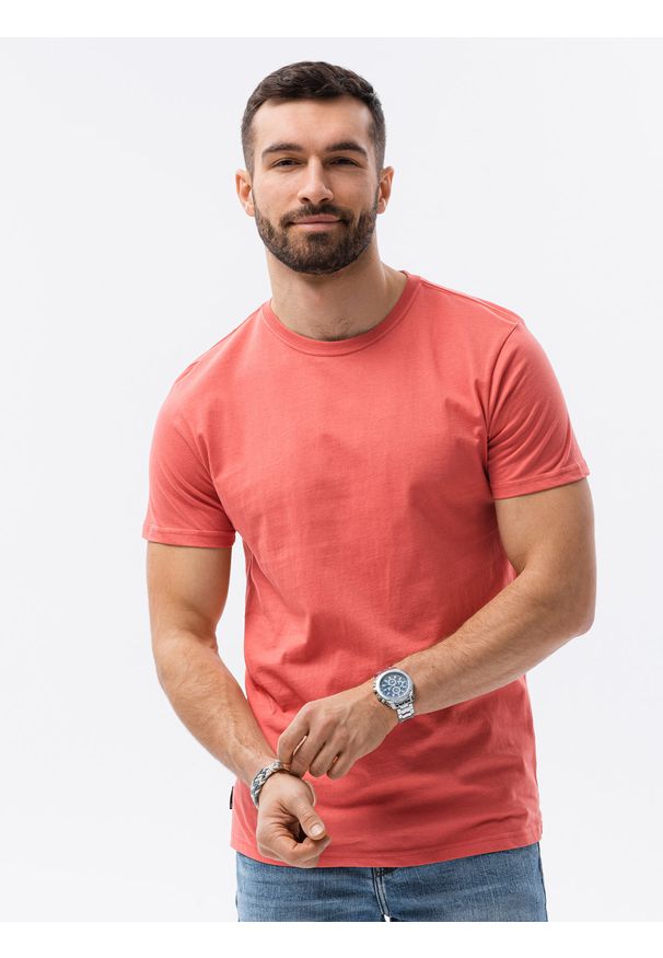 Ombre Clothing - T-shirt męski bawełniany basic S1370 - koralowy - XXL. Kolor: pomarańczowy. Materiał: bawełna. Styl: klasyczny