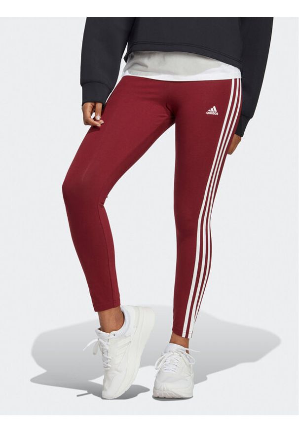 Adidas - adidas Legginsy Essentials 3-Stripes High-Waisted Single Jersey Leggings IC9903 Czerwony. Kolor: czerwony. Materiał: bawełna, jersey