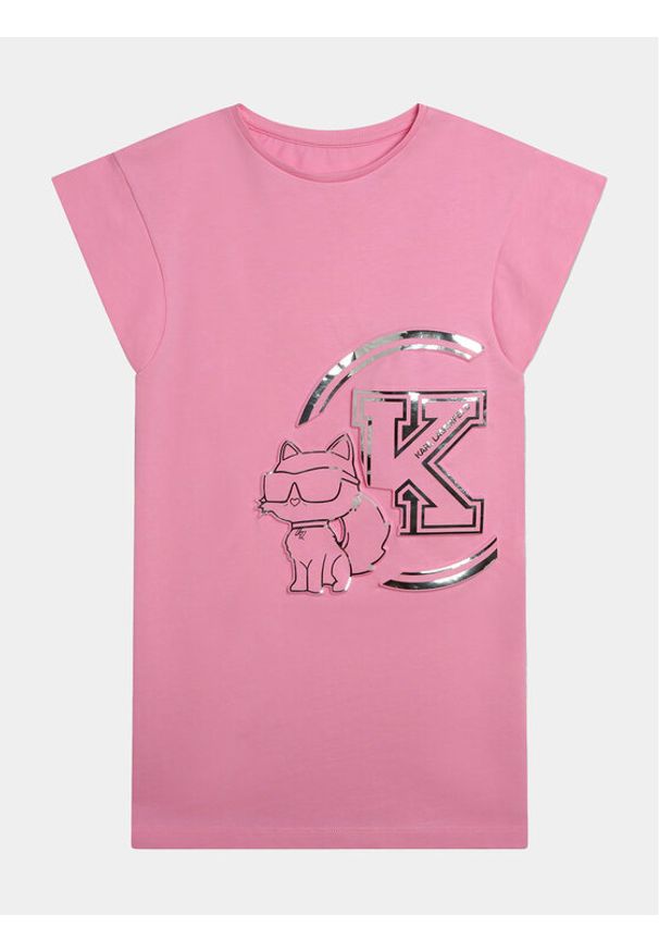 Karl Lagerfeld Kids Sukienka codzienna Z30077 S Różowy Regular Fit. Okazja: na co dzień. Kolor: różowy. Materiał: bawełna. Typ sukienki: proste. Styl: casual