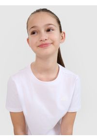 4f - 4F T-shirt regular gładki dziewczęcy - biały 128 (7-8 lat). Okazja: na co dzień. Kolor: biały. Materiał: jersey, dzianina, bawełna. Długość rękawa: krótki rękaw. Długość: krótkie. Wzór: gładki. Sezon: lato. Styl: casual, sportowy, klasyczny #2