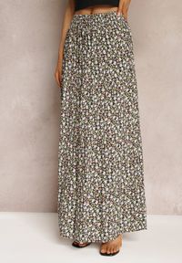 Renee - Czarna Rozkloszowana Spódnica Maxi w Kwiaty Dethuj. Kolor: czarny. Materiał: tkanina, bawełna. Wzór: kwiaty #5