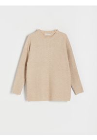 Reserved - Gładki sweter - kremowy. Kolor: kremowy. Materiał: dzianina. Wzór: gładki #1