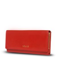 Skórzany portfel damski Solier P35 czerwony. Kolor: czerwony. Materiał: skóra