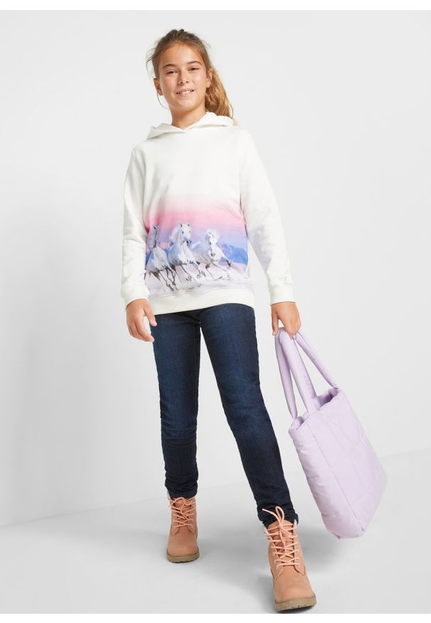 bonprix - Bluza z kapturem z czystej bawełny. Typ kołnierza: kaptur. Kolor: biały. Materiał: bawełna