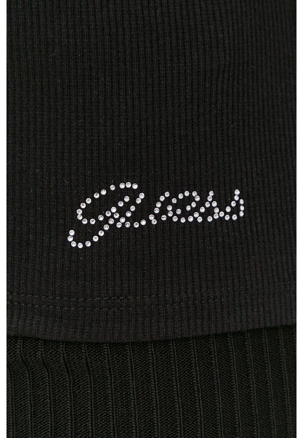 Guess longsleeve damski kolor czarny. Kolor: czarny. Długość rękawa: długi rękaw. Długość: krótkie. Wzór: aplikacja