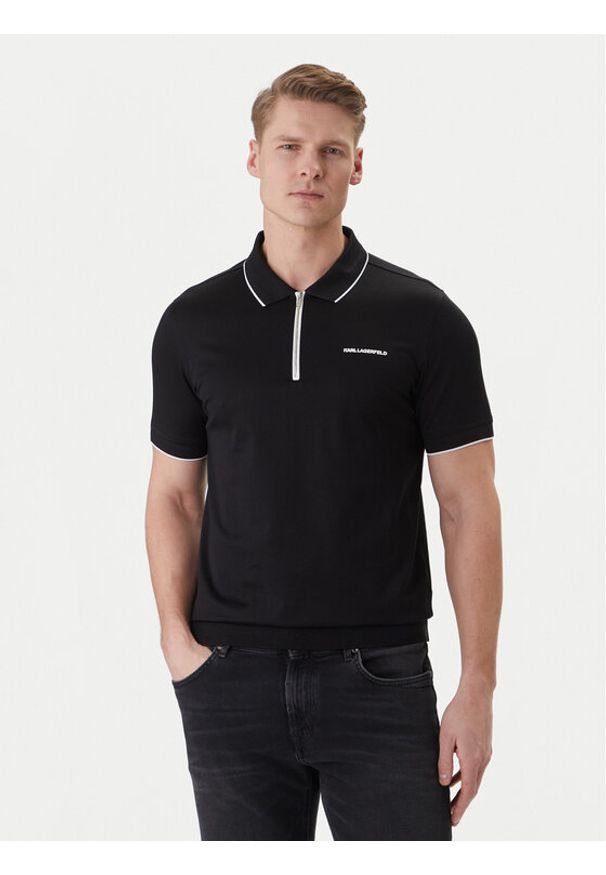 Karl Lagerfeld - KARL LAGERFELD Polo 745003 562200 Czarny Regular Fit. Typ kołnierza: polo. Kolor: czarny. Materiał: bawełna