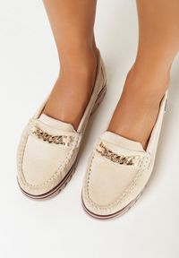 Born2be - Beżowe Mokasyny na Platformie z Łańcuszkiem Ecinsa. Kolor: beżowy. Obcas: na platformie. Styl: elegancki #3