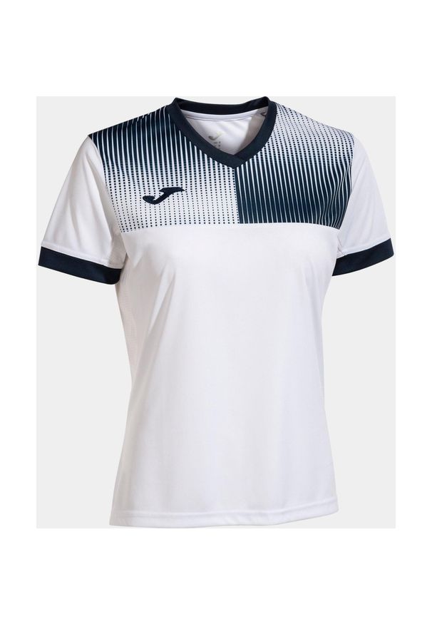 Damskie T-shirt Joma Eco Supernova - Biały i niebieski - Rozmiar L. Kolor: wielokolorowy, niebieski, biały. Materiał: poliester. Sport: piłka nożna