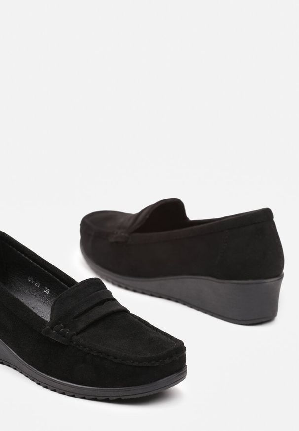 Born2be - Czarne Półbuty Mokasyny na Koturnie Rosazara. Zapięcie: pasek. Kolor: czarny. Materiał: jeans. Sezon: wiosna, jesień. Obcas: na koturnie. Styl: elegancki