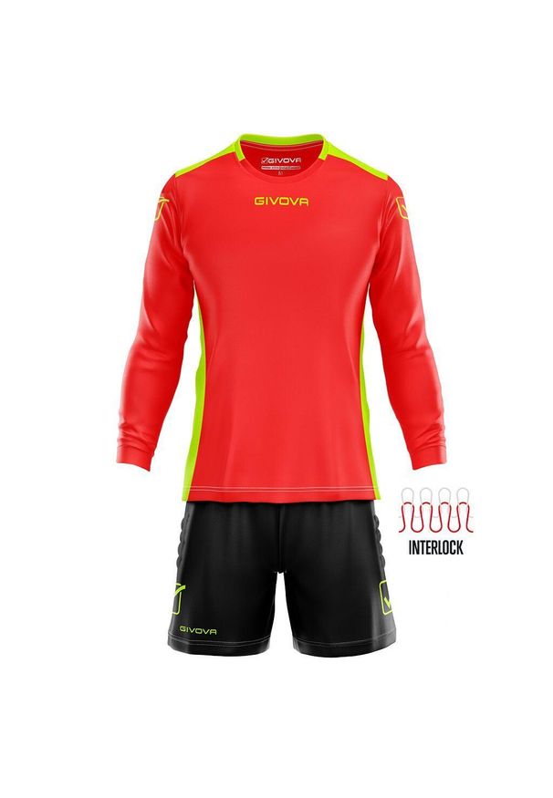 Komplet bramkarski koszulka z długim rękawem i spodenki Givova Hyguana. Kolor: czerwony, żółty, wielokolorowy, czarny. Materiał: dresówka. Sport: piłka nożna