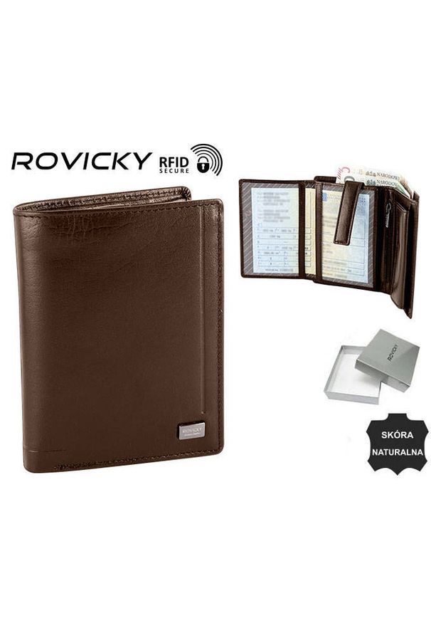 ROVICKY - Portfel skórzany Rovicky PC-104-BAR brązowy. Kolor: brązowy. Materiał: skóra. Wzór: jednolity
