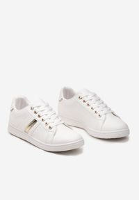 Born2be - Białe Sneakersy Sznurowane z Metalicznymi Wstawkami Vunna. Kolor: biały. Materiał: jeans. Obcas: na obcasie. Wysokość obcasa: niski #4