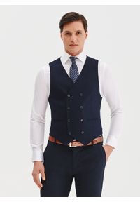 Pako Lorente - PAKO LORENTE –Granatowa dwurzędowa kamizelka męska. Kolor: czarny, niebieski. Materiał: wiskoza, elastan, poliester. Styl: młodzieżowy, elegancki