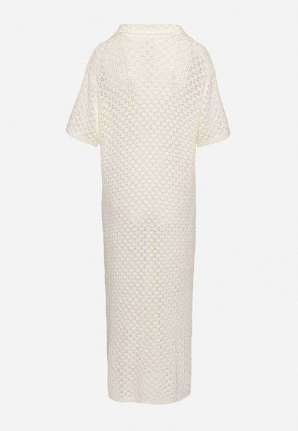 Born2be - Jasnobeżowa Siateczkowa Sukienka Koszulowa z Bawełną Folaris. Okazja: na co dzień. Kolor: beżowy. Materiał: bawełna. Sezon: lato. Typ sukienki: koszulowe. Styl: elegancki, casual