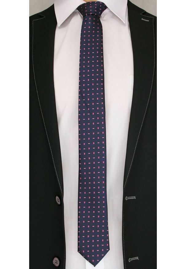 Ciemny Niebieski Elegancki Krawat -Angelo di Monti- 6 cm, Męski, w Różowy Wzór. Kolor: niebieski, różowy, wielokolorowy. Wzór: geometria. Styl: elegancki