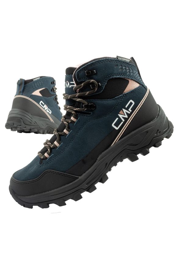 Buty trekkingowe damskie CMP Myzar wodoodporne za kostkę. Wysokość cholewki: za kostkę. Kolor: wielokolorowy, niebieski, czarny, różowy. Materiał: tworzywo sztuczne, skóra, materiał. Szerokość cholewki: normalna. Styl: sportowy