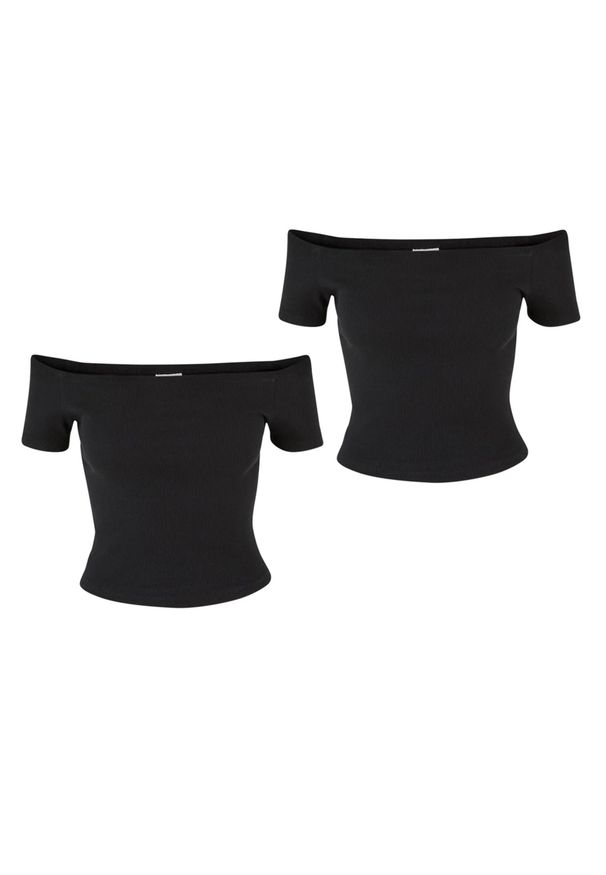 Urban Classics - Top Na Ramiączkach Z Organicznej Bawełny W Prążki Dla Kobiet (zestaw 2 Sztuk). Kolor: czarny. Materiał: bawełna. Długość rękawa: na ramiączkach. Wzór: prążki. Sport: turystyka piesza