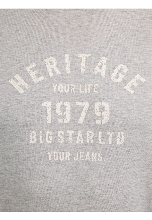 Big-Star - Koszulka męska z nadrukiem szara Serter 901. Okazja: na co dzień. Kolor: szary. Materiał: bawełna. Wzór: nadruk. Styl: casual, klasyczny