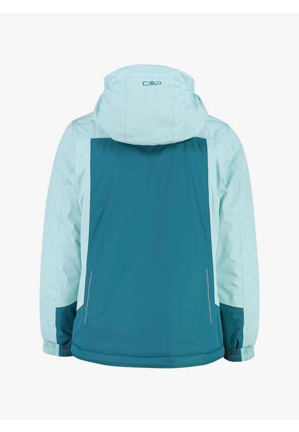 Kurtka z kapturem dla dziewczynki CMP. Typ kołnierza: kaptur. Kolor: wielokolorowy, niebieski, zielony. Materiał: puch. Sport: turystyka piesza, narciarstwo