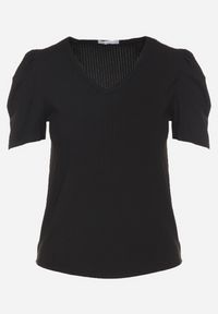 Born2be - Czarny T-shirt z Dekoltem w Serek Sunesse. Okazja: na co dzień. Typ kołnierza: dekolt w serek. Kolor: czarny. Materiał: jeans. Styl: klasyczny, casual #3