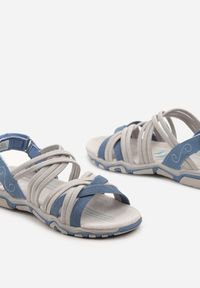 Born2be - Niebiesko-Szare Sandały ze Skórzaną Wkładką na Płaskiej Podeszwie Zapinane na Rzep Heriada. Okazja: na co dzień. Zapięcie: rzepy. Kolor: niebieski. Materiał: skóra. Sezon: lato. Styl: casual