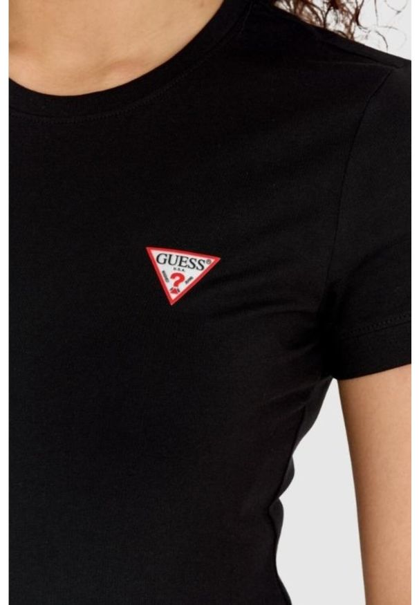 Guess - GUESS Czarny damski t-shirt bawełniany Mini Triangle Tee, Rozmiar XL. Kolor: czarny. Materiał: bawełna
