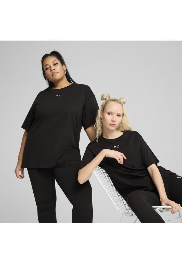 Puma - Damska koszulka o luźnym kroju ESS PUMA Black. Kolor: czarny. Wzór: haft. Sport: fitness