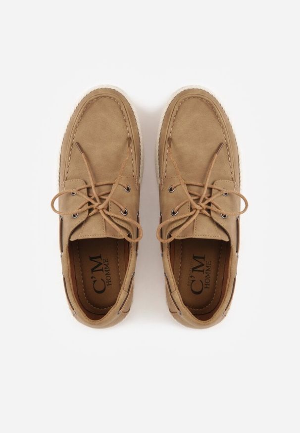 Born2be - Ciemnobeżowe Półbuty Ozdobione Plecionką i Wiązaniem Ariemare. Okazja: na co dzień. Kolor: beżowy. Materiał: jeans. Wzór: aplikacja. Styl: casual, elegancki, klasyczny