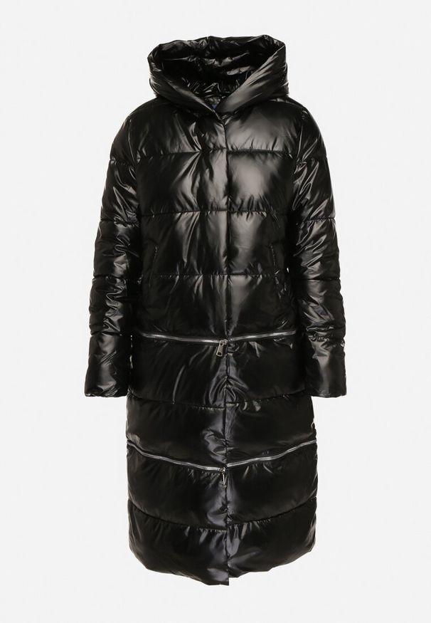 Born2be - Czarna Kurtka z Kapturem i Szerokim Pikowaniem o Regulowanej Długości Ansanna. Okazja: na co dzień. Typ kołnierza: kaptur. Kolor: czarny. Materiał: jeans. Styl: casual