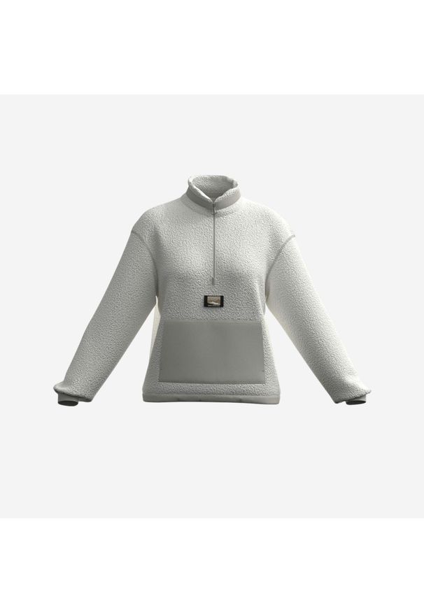 quechua - Polar turystyczny damski MH100. Typ kołnierza: kołnierzyk stójkowy. Kolor: biały, wielokolorowy, beżowy. Materiał: poliester, elastan, poliamid, materiał. Sezon: wiosna, jesień. Sport: turystyka piesza
