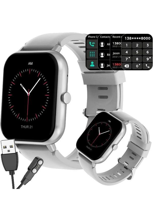 NoName - Smartwatch zegarek damski męski gumowy pasek sport bluetooth rozmowy szary. Rodzaj zegarka: smartwatch. Kolor: szary. Materiał: guma. Styl: sportowy