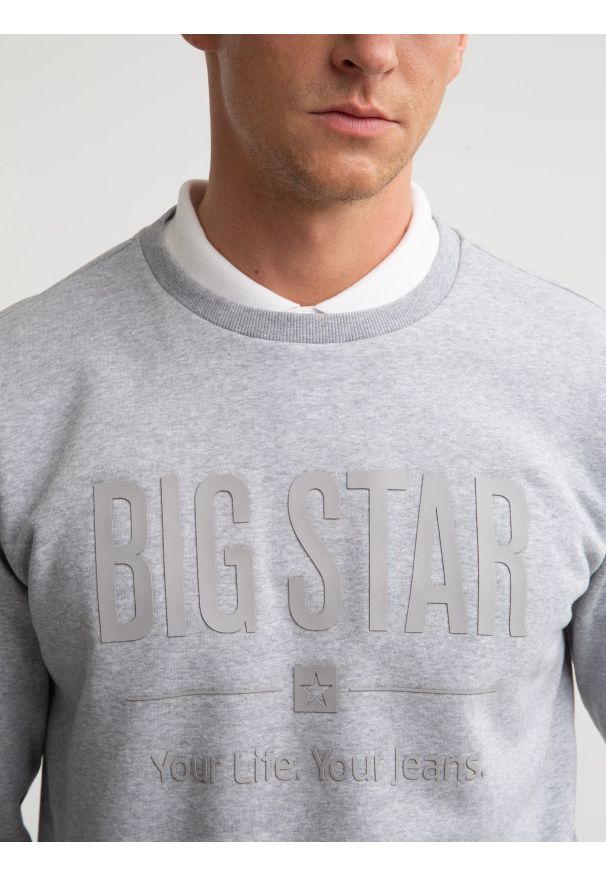 Big-Star - Bluza męska z nadrukiem szara Ecodort 902. Okazja: na co dzień. Kolor: szary. Materiał: bawełna. Wzór: nadruk. Styl: sportowy, klasyczny, casual