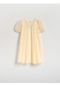 Reserved - Tiulowa sukienka z perełkami - kremowy. Kolor: kremowy. Materiał: tiul #1