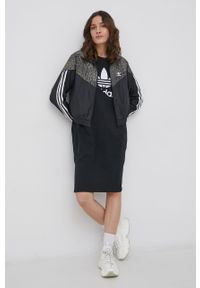 adidas Originals - Sukienka Adicolor HC0637. Kolor: czarny. Materiał: bawełna, poliester, dzianina. Długość rękawa: raglanowy rękaw. Wzór: nadruk #2