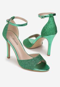 Renee - Zielone Brokatowe Sandały na Szpilce z Okrągłym Noskiem Katoria. Nosek buta: okrągły. Kolor: zielony. Obcas: na szpilce #2